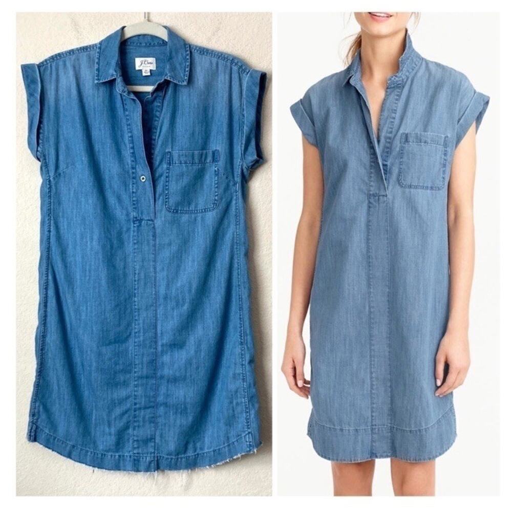 J. Crew Dress Size XS Long Sleeve Chambray Blue Denim Shirt Tunic Pullover